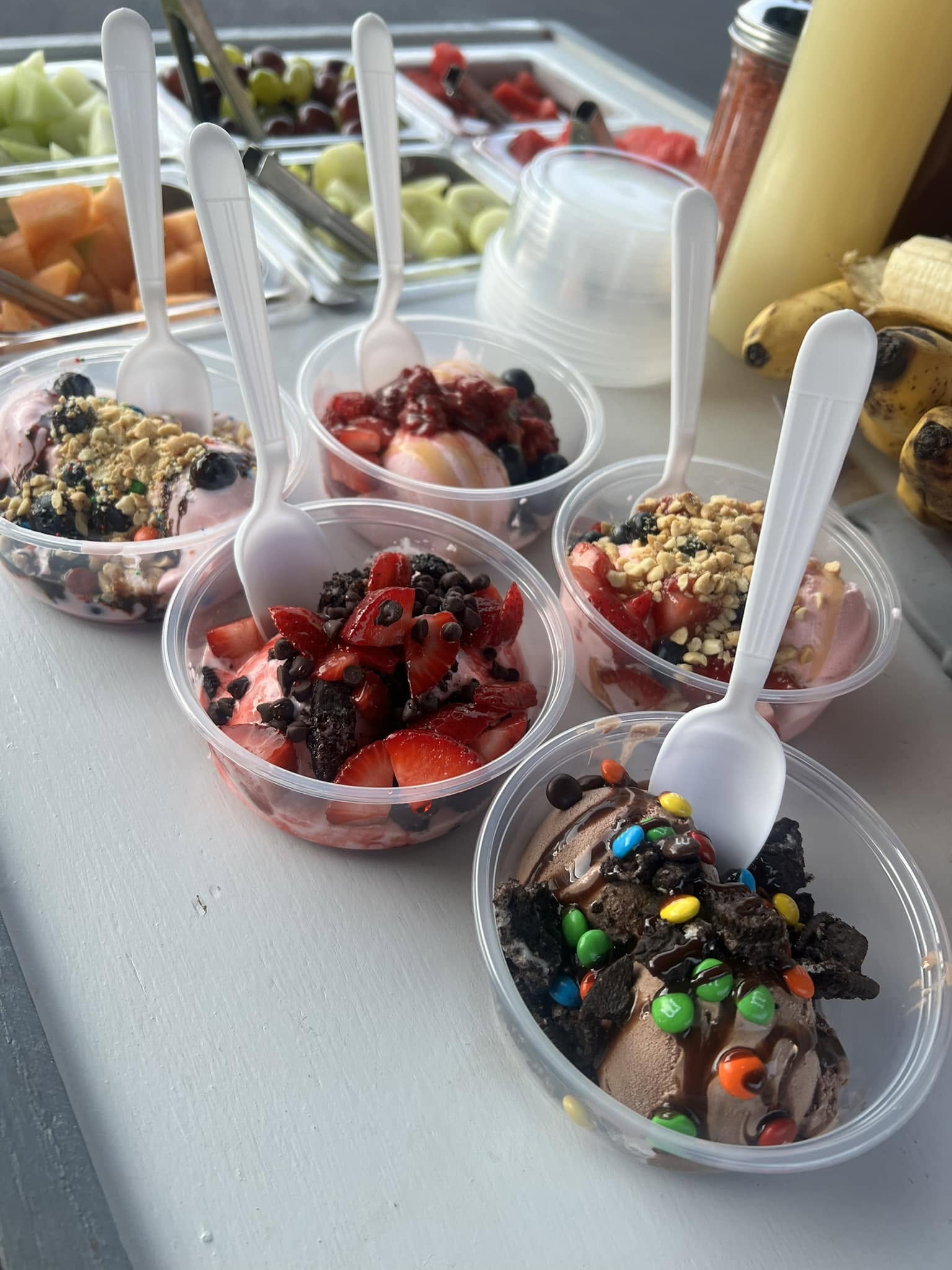 Ice cream covered with colorful toppings